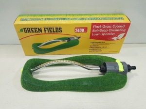 48 X BRAND NEW FLOCK GRASS COATED RAINDROP OSCILLATING LAWN SPRINKLER - RANGE ADJUSTMENT COLLAR - 18 JET NOZZLES