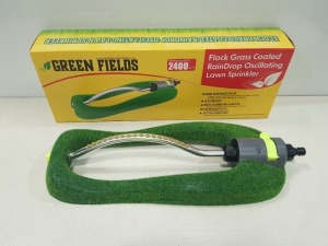 48 X BRAND NEW FLOCK GRASS COATED RAINDROP OSCILLATING LAWN SPRINKLER - RANGE ADJUSTMENT COLLAR - 18 JET NOZZLES