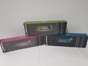 12 X AIRWALK IGNITE SCOOTERS INCLUDING 9 X GREEN AND BLACK SCOOTERS - 2 X BLUE SCOOTERS - 1 X PINK SCOOTER