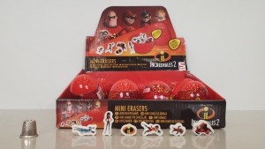 192 X BRAND NEW DISNEY INCREDIBLES 2 COLLECTABLE SECRET EGG - MINI ERASERS ( 6 ERASERS PER EGG ) - IN 4 BOXES