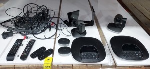 2 X LOGITECH MEETING ROOM CONFERENCE SYSTEMS INCLUDING CAMERAS , POWERLEADS , PHONES ETC .