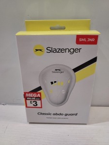 120 X BRAND NEW SMALL BOYS / JUNIOR SLAZENGER CLASSIC ABDO GUARDS 09 IN WHITE IN THREE BOXES