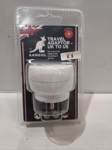 320 X BRAND NEW KANGOL TRAVEL ADAPTORS UK TO US IN WHITE IN TWO BOXES