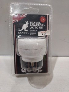 320 X BRAND NEW KANGOL TRAVEL ADAPTORS UK TO US IN WHITE IN TWO BOXES