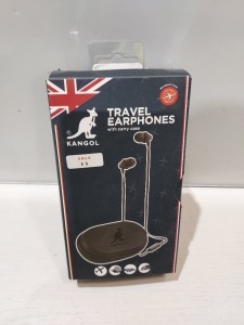 108 X BRAND NEW KANGOL TRAVEL EARPHONES WITH CARRY CASE IN BLACK IN ONE BOX