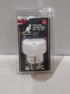 320 X BRAND NEW KANGOL TRAVEL ADAPTOR UK TO EU IN WHITE IN TWO BOXES