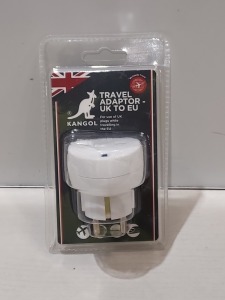 320 X BRAND NEW KANGOL TRAVEL ADAPTOR UK TO EU IN WHITE IN TWO BOXES