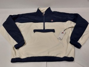 4 X BRAND NEW MENS FILA ERICK POLO FLEECE WITH KANGAROO POUCH IN WHISPER WHITE / NAVY SIZES INCLUDE 2 XLARGE , 2 LARGE - RRP EACH £59.99 - IN ONE TRAY - TRAY NOT INCLUDED