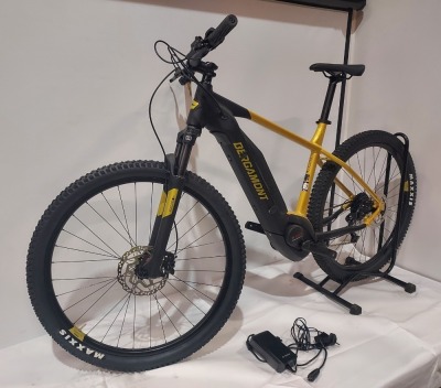 BERGAMONT E-REVOX 4 BIKE MODEL: 286778 . FRAME SIZE: XL ULTRA LITE AL-6061 TUBING, INTEGRATED POWERPACK BATTERY FORK: SUNTOUR X1 LO, 100 MM, REBOUND ADJUST DERAILLEUR (REAR): SHIMANO RD-M2000, SHADOW SHIFTERS: SHIMANO SL-M3100, 1X9-SPEED, RAPIDFIRE PLUS-
