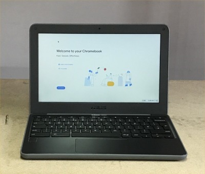 ASUS C202XA CHROMEBOOK WITH INTEL CELERON N3060 CPU, 4GB RAM, 32GB EMMC, (DATA WIPED WITH CHROME OS INTACT), GOOD BATTERY (NO CHARGER)