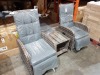 1 X BOXED STUDIO PANAMA RATTAN RECLINER BISTRO SET WITH GLASS TOP COFFEE TABLE - 43 X 43 X 45CM AND 2 CHAIRS - 60 X 65 X 110 CM - IN A BLACK COLOUR ( PLEASE NOTE THIS IS CUTOMER RETURN - IN BOXES - NOT BUILT )