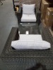 3 PIECE ETHIMO HIGH END ITALIAN OUTDOOR FURNITURE LOT TO INC - 2 X CUBE LOUNGE CHAIRS & CUBE SQUARE COFFEE TABLE DIM-87X87 WITH GLASS RRP £2,209.90 - 2