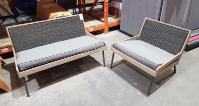 2 PIECE ETHIMO HIGH END ITALIAN OUTDOOR FURNITURE LOT TO INC - ALLAPERTO MOUNTAIN ETWICK LOUNGE CHAIR & ALLAPERTO MOUNTAIN ETWICK TWO-SEATER SOFA RRP £976.72