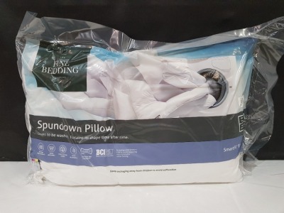 30 X BRAND NEW MIXED THE FINE BEDDING COMPANY PILLOW LOT CONTAINING 15 SPUNDOWN PILLOW SIZE 74 X 78CM - 15 WINTER COCOON PILLOWS SIZE 74 X 78CM IN TWO LARGE BAGS