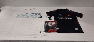 40 X BRAND NEW MIXED JERSEY LOT TO INCLUDE ACTIVISION CDL SS HOME JERSEYS - CLG PRO JERSEYS IN BLACK AND RED - FNATIC PRO JERSEY IN BLACK ETC IN VARIOUS SIZES