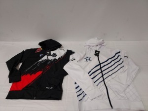 20 X BRAND NEW MIXED LOT TO INCLUDE NATIONS J2 PRO HOODIES IN BLACK - COMPLEXITY PRO ZIP UP HOODIE IN WHITE - IN VARIOUS SIZES