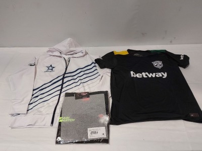 30 X BRAND NEW MIXED CLOTHING LOT TO INCLUDE COMPLEXITY PRO HOODIES - VP PLAYER PREMIUM JERSEYS - RECIPROCITY PRO JERSEYS IN BLACK IN VARIOUS SIZES