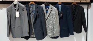 10 PIECE BRAND NEW MIXED SUIT JACKET LOT CONTAINING GIBSON JACKET IN GREY 42R £79, LIMEHAUS IN GREY 38R £140, RICHARD JAMES JACKET IN BLUE 42L £325, ETC