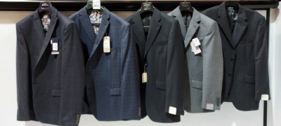 10 PIECE BRAND NEW MIXED SUIT JACKET LOT CONTAINING HOWICK JACKET IN CHARCOAL 38L £199, TURNER AND SANDERSON JACKET IN GREY 38L £180, PIERRE CARDIN IN NAVY 44L, ETC