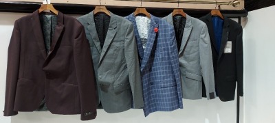 10 PIECE BRAND NEW MIXED SUIT JACKET LOT CONTAINING HUGO BOSS JACKET IN GREY 38R £580 - RACING GREEN JACKET IN NAVY 42R £185 - ASTON AND GUNN JACKET IN BLUE 50R £140 ETC