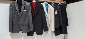 10 PIECE BRAND NEW MIXED SUIT JACKET LOT CONTAINING HUGO BOSS JACKET IN GREY 52R - JOHNATHON CHARLES IN NAVY 48R £170 - CORSIVO JACKET IN NAVY 40R £230 ETC