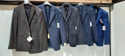 10 PIECE BRAND NEW MIXED SUIT JACKET LOT CONTAINING RICHARD JAMES JACKET IN BLACK 38L - £250 - HOUSE OF FRASER IN NAVY 36R £199 - HOUSE OF FRASER IN BLUE 36L £140 ETC