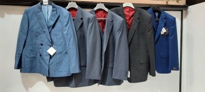 10 PIECE BRAND NEW MIXED SUIT JACKET LOT CONTAINING RICHARD JAMES IN BLUE 42S £325 - HOUSE OF FRASER IN BLUE - 38R £180 - TIGER OF SWEEDEN IN BLACK 46R £349 ETC