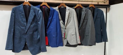 10 PIECE BRAND NEW MIXED SUIT JACKET LOT CONTAINING HUGO BOSS JACKET GELVIN JACKET IN BLUE 54R £555 - HUGO BOSS IN CHARCOAL 44R £580 - HUGO BOSS IN BLUE 42R £645 ETC