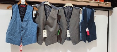 16 PIECE MIXED BRAND NEW WAIST COAT LOT TO INCLUDE SCOTT AND TAYLOR IN GREY 38R £50 - HUGO BOSS IN BLUE 48R £119 - RICHARD JAMES IN BLUE 38R £135 ETC