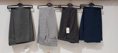 14 PIECE MIXED PANTS LOT TO INCLUDE RACING GREEN PANTS 32 R £60 - RICHARD JAMES 38 R £175 - GIBSON IN NAVY 30R £80 ETC