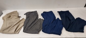 10 PIECE MIXED PANTS LOT TO INCLUDE QL2 IN DARK BLUE 46R £248 - SCOPES IN ROYAL BLUE 36R £49 - OSCAR JACOBSON IN GREY 36R ETC