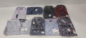 20 PIECE MIXED SHIRTS LOT TO INCLUDE FUSION IN TEAL IN XL £45 - FUSION IN ROYAL 2XL £45 - JOHNATHON CHARLES IN HAZE 21 INCH £37 ETC