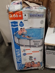 1 X BRAND NEW BESTWAY STEEL PRO MAX ROUND 12 FOOT SWIMMING POOL - - 6374 LITRE CAPACITY BOX IS SLIGHTLY DAMAGED