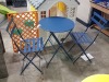 1 X BLUE GRAND PATIO 3 PIECE BISTRO SET TO INCLUDE 2 X METAL FOLDING CHAIRS AND 1 X ROUND METAL TOP TABLE DIAM - 60 CM HEIGHT - 72CM