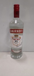 5 X BRAND NEW SEALED SMIRNOFF VODKA - 1 LITRE BOTTLES - 37.5% VOL