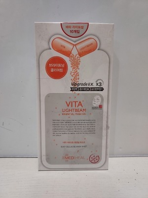 10 PACKS OF 3 VITA LIGHTBEAM MEDIHEAL ESSENTAL MASK - SILKY CELLULOE MASK SHEETS - IN 10 BOXES