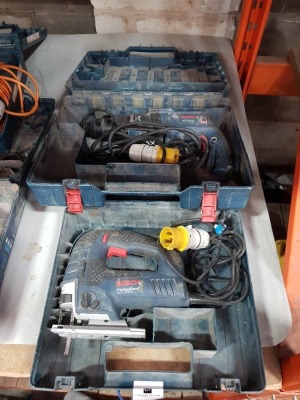 2 PIECE TOOL LOT CONTAINING 1 X BOSCH ( GST 150 BCE ) JIG SAW - 110 V 1 X BOSCH ( GBH 2 - 24 D ) HAMMER DRILL BOTH WITH CARRY CASES