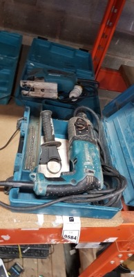 2 PIECE TOOL LOT CONTAINING 1 X MAKITA HAMMER DRILL - 110 V ( HB3470 )- WITH CARRY CASE 1 X MAKITA JIG SAW - 110 V ( 4350FCT)) - WITH CARRY CASE