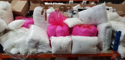 LARGE AMOUNT OF BRAND NEW BEDDING LOT CONTAINING GOOSE FEATHER & DOWN 13.5 TOG DOUBLE DUVET SIZE 200CM X 200CM - LUXURY MICROFIBRE TOPPER IN SIZE 180CM X 200CM - 4.5 TOG CUT OFF DUVET - SUPERKINGS LUXURY TOPPER - 10.5 TOG CUT OFF BED TOPPER - VARIOUS CUSH