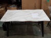 1 X BRAND NEW MARBLE/ WOODEN EFFECT DINING TABLE WITH METAL LEGS - LENGTH 140CM - WIDTH 80CM - HEIGHT 76CM