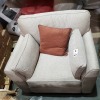 1 X BRAND NEW SINGLE FABRIC ARMCHAIR IN LIGHT BROWN - 100CM LENGTH - 90CM DEPTH - 95CM HEIGHT