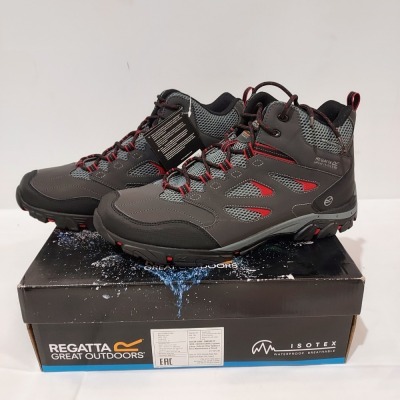 4 X BRAND NEW REGATTA MENS OUTDOOR HOLCOMBE IEP MID HIKING BOOTS IN ASH/RIO RED IN SIZE 12 £100 PP