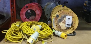 8 PIECE MIXED EXTENSION LEAD LOT CONTAINING 2 X DUAL SOCKET 25 METER EXTENSION REEL 3 X 110 V EXTENSION REELS 3 X 110 V LEXTENTION CABLE