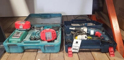 2 PIECE TOOL LOT CONTAINING 1 X BOSCH ( GSR 6-25 TE) DRYWALL SCREWDRIVER - WITH CARRY CASE 1 X MAKITA COMBI DRILL ( 8391D ) - WITH 2 BATTERYS AND CHARGER