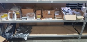 100 + BRAND NEW MIXED LOT INCLUDING VARIOUS ALUMINIUM DOOR HINGES, HANDLES ETC ON A FULL SHELF