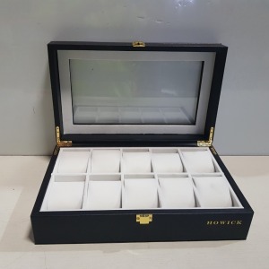 36 X BRAND NEW HOWICK 10 SLOT WATCH BOX - EACH BOX DIMENSIONS L34CM X W21CM X H10CM