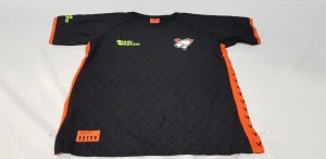 22 X BRAND NEW VP PLAYER PREMIUM JERSEY - 2019 IN BLACK/ ORANGE AND GREEN ALL IN SIZE LARGE - IN ONE TRAY - TRAY NOT INCLUDED