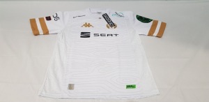 28 X BRAND NEW MAD LIONS PRO JERSEY IN WHITE/ GOLD WITH MIXED SPONSORS ALL IN SIZE MEDIUM - IN ONE TRAY - TRAY NOT INCLUDED