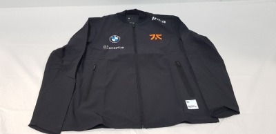 18 X BRAND NEW FNATIC PRO JACKET 2021 IN BLACK WITH MIXED SPONSORS - ALL IN SIZE LARGE - IN ONE TRAY - TRAY NOT INCLUDED