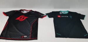 20 X BRAND NEW MIXED LOT CONTAINING 12 X CLG - PRO JERSEY 2021 IN BLACK/RED IN SIZE XXL - 8 X IMMORTALS - PRO JERSEY 2021 IN BLACK WITH MIXED SPONSORSHIP BRANDING IN SIZE LARGE - IN ONE TRAY - TRAY NOT INCLUDED